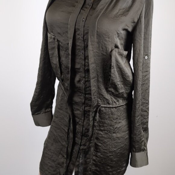 Jacob Long Sleeve Mini Shirt Dress Army Utility Buttoned Drawstring Gorpcore - Picture 11 of 15